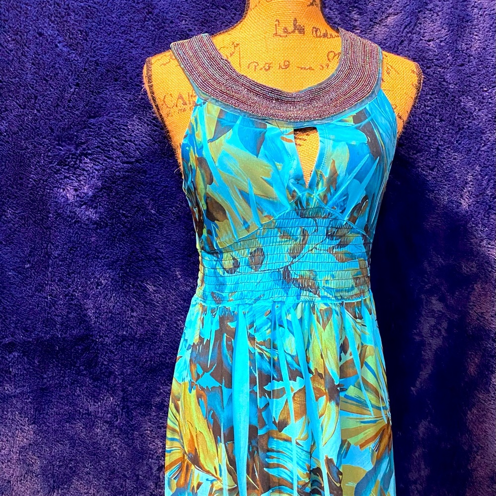 Decoded Blue Leaf Pattern Dress - image 1